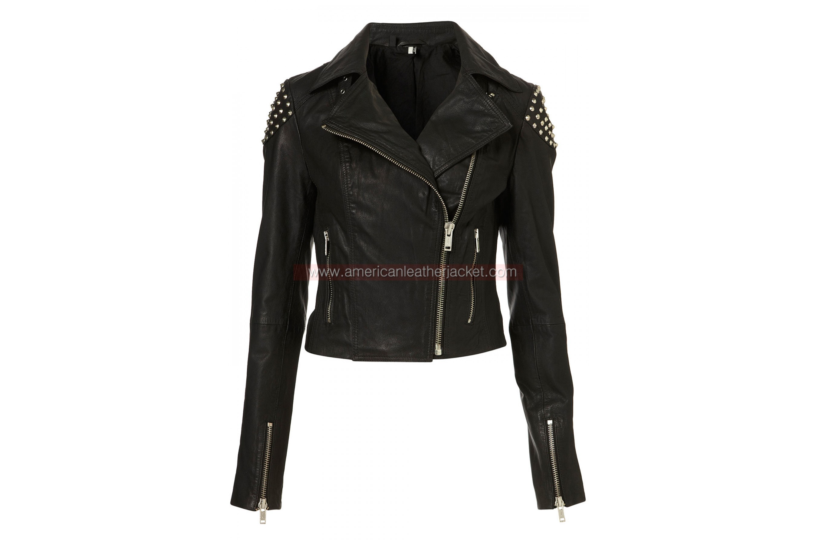 Skull Studded Biker Leather Jacket for womens